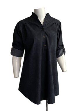 L&B Western Shirt Women's Small ? Chambray Denim Tunic Top Roll Tab Cotton Blend